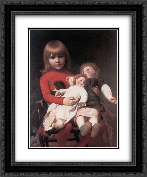 Madeleine Juliette Gerome and Her Dolls 20x24 Black Ornate Wood Framed Art Print Poster with Double Matting by Gerome, Jean Leon