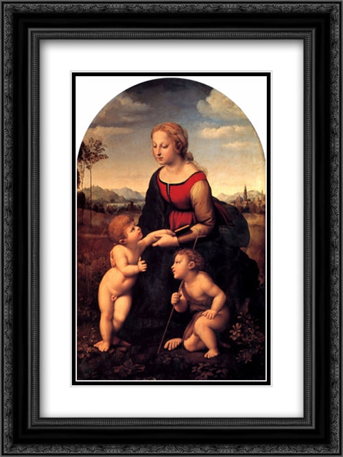 La Belle Jardiniere 18x24 Black Ornate Wood Framed Art Print Poster with Double Matting by Raphael