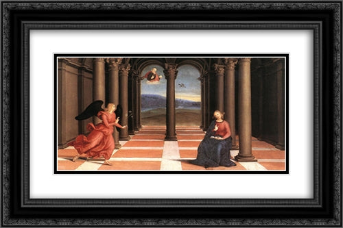 The Annunciation (Oddi altar, predella) 24x16 Black Ornate Wood Framed Art Print Poster with Double Matting by Raphael