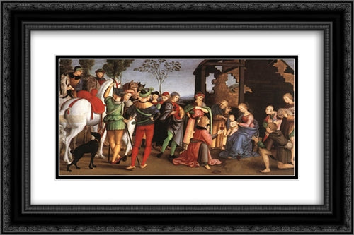 The Adoration of the Magi (Oddi altar) 24x16 Black Ornate Wood Framed Art Print Poster with Double Matting by Raphael