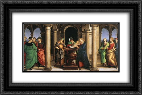 The Presentation in the Temple (Oddi altar, predella) 24x16 Black Ornate Wood Framed Art Print Poster with Double Matting by Raphael