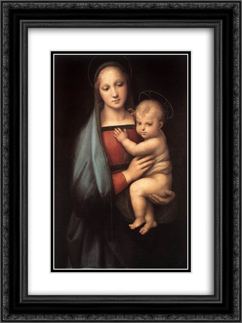 The Granduca Madonna 18x24 Black Ornate Wood Framed Art Print Poster with Double Matting by Raphael