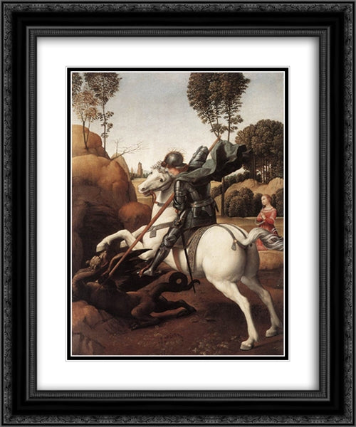 St George and the Dragon 20x24 Black Ornate Wood Framed Art Print Poster with Double Matting by Raphael