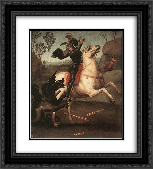 St George Fighting the Dragon 20x22 Black Ornate Wood Framed Art Print Poster with Double Matting by Raphael