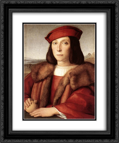 Young Man with an Apple 20x24 Black Ornate Wood Framed Art Print Poster with Double Matting by Raphael