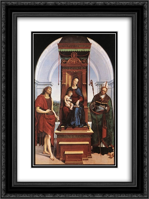 Madonna and Child 18x24 Black Ornate Wood Framed Art Print Poster with Double Matting by Raphael