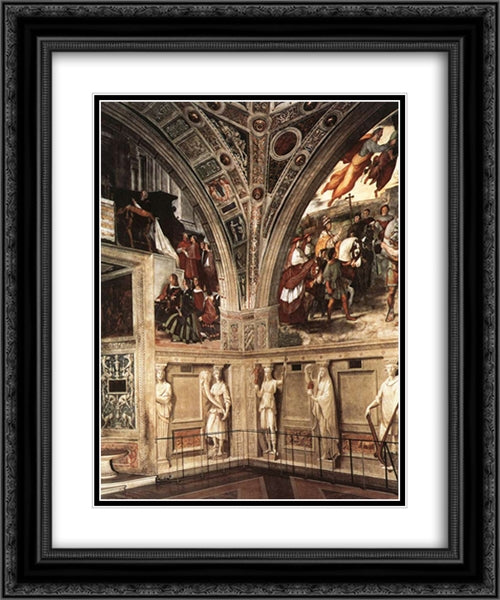 View of the Stanza di Eliodoro 20x24 Black Ornate Wood Framed Art Print Poster with Double Matting by Raphael