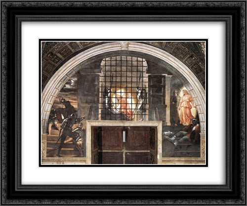 The Liberation of St Peter 24x20 Black Ornate Wood Framed Art Print Poster with Double Matting by Raphael