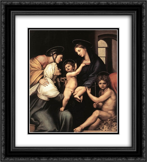 Madonna dell'Impannata 20x22 Black Ornate Wood Framed Art Print Poster with Double Matting by Raphael