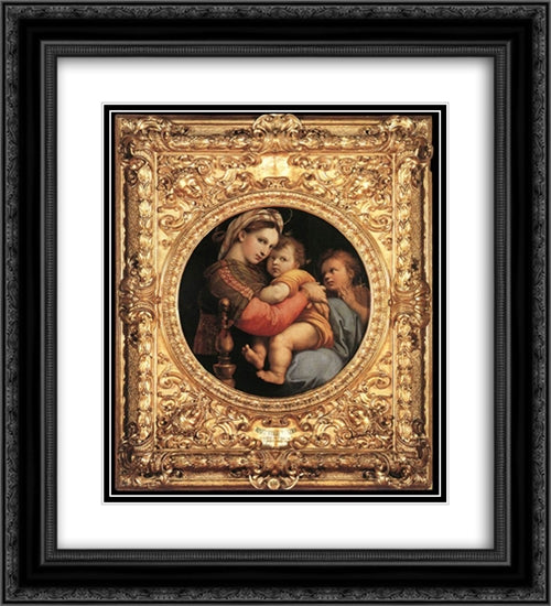 Madonna della Seggiola 20x22 Black Ornate Wood Framed Art Print Poster with Double Matting by Raphael