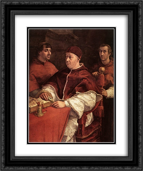 Pope Leo X with Cardinals Giulio de' Medici and Luigi de' Rossi 20x24 Black Ornate Wood Framed Art Print Poster with Double Matting by Raphael