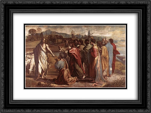 The Handing-over the Keys 24x18 Black Ornate Wood Framed Art Print Poster with Double Matting by Raphael