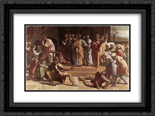 The Death of Ananias 24x18 Black Ornate Wood Framed Art Print Poster with Double Matting by Raphael