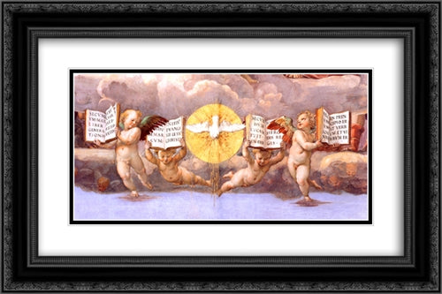 The Stanza della Segnatura Ceiling [detail: 4] 24x16 Black Ornate Wood Framed Art Print Poster with Double Matting by Raphael