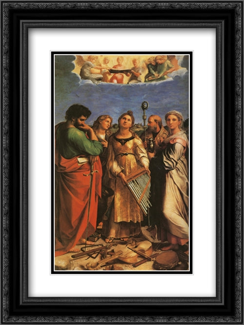 St Cecilia with Sts Paul, John Evangelists, Augustine and Mary Magdalene 18x24 Black Ornate Wood Framed Art Print Poster with Double Matting by Raphael