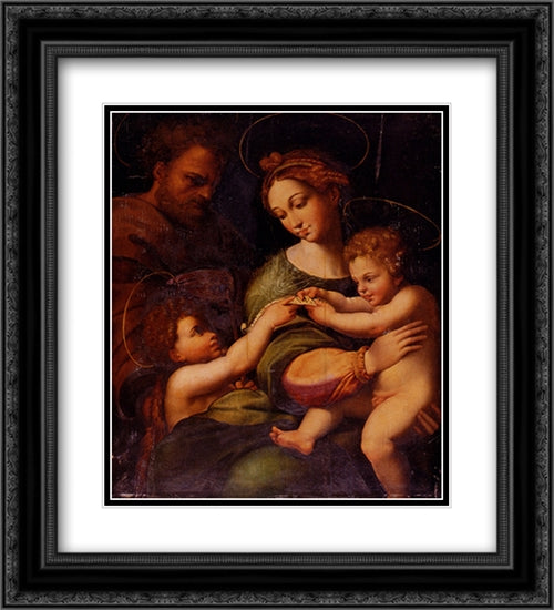 Holy Family With Saint John The Baptist 20x22 Black Ornate Wood Framed Art Print Poster with Double Matting by Raphael