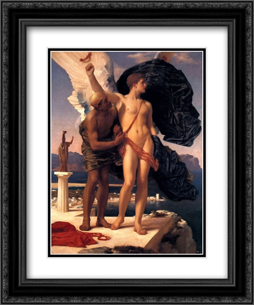 Daedalus and Icarus 20x24 Black Ornate Wood Framed Art Print Poster with Double Matting by Leighton, Frederic