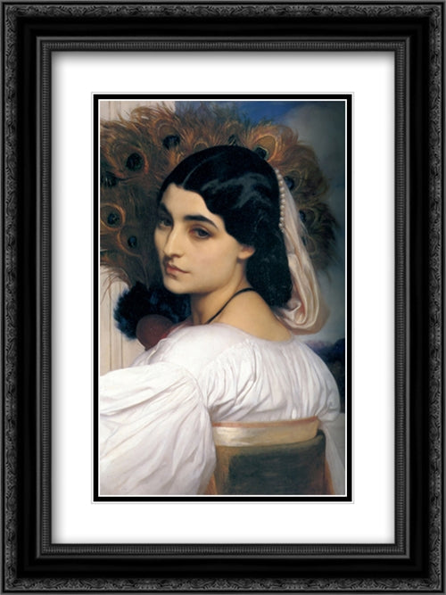 Pavonia 18x24 Black Ornate Wood Framed Art Print Poster with Double Matting by Leighton, Frederic