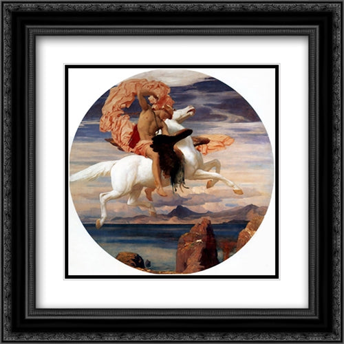 Perseus on Pegasus Hastening to the Rescue of Andromeda 20x20 Black Ornate Wood Framed Art Print Poster with Double Matting by Leighton, Frederic