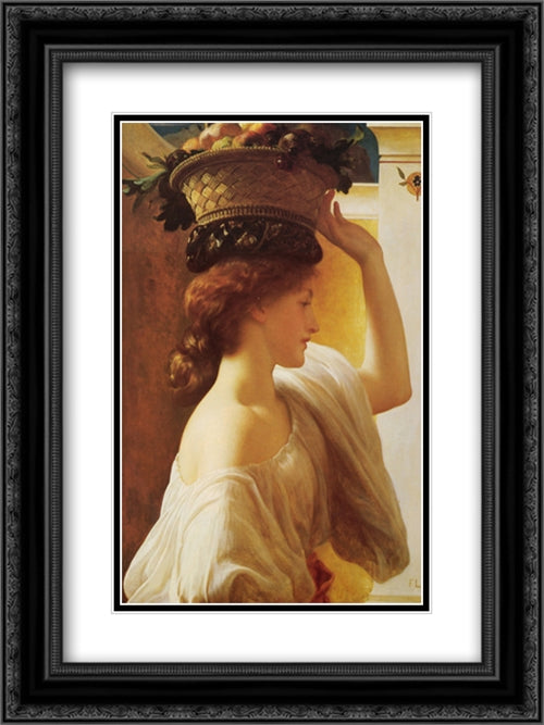 Eucharis - A Girl with a Basket of Fruit 18x24 Black Ornate Wood Framed Art Print Poster with Double Matting by Leighton, Frederic