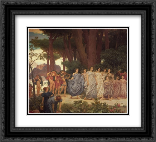 The Daphnephoria [detail: left] 22x20 Black Ornate Wood Framed Art Print Poster with Double Matting by Leighton, Frederic