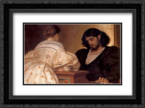 The Golden Hours 24x18 Black Ornate Wood Framed Art Print Poster with Double Matting by Leighton, Frederic