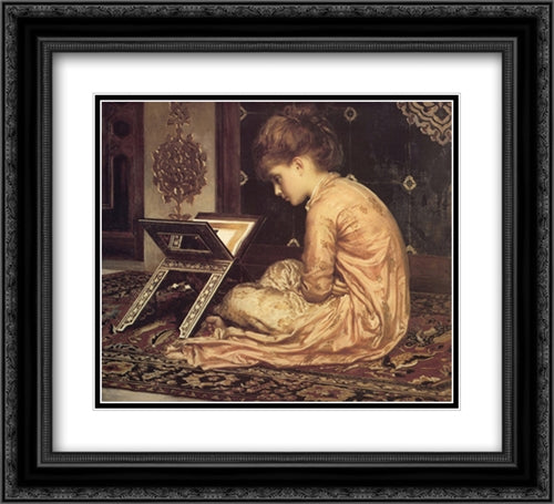 Study: At a Reading Desk 22x20 Black Ornate Wood Framed Art Print Poster with Double Matting by Leighton, Frederic