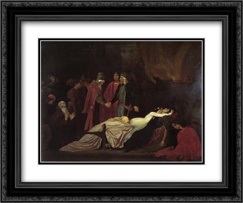 The Reconciliation of the Montagues and Capulets over the Dead Bodies of Romeo and Juliet 24x20 Black Ornate Wood Framed Art Print Poster with Double Matting by Leighton, Frederic