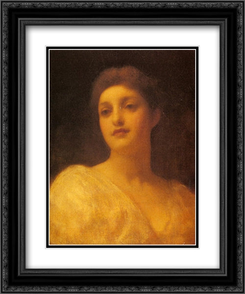 The Head of a Girl 20x24 Black Ornate Wood Framed Art Print Poster with Double Matting by Leighton, Frederic