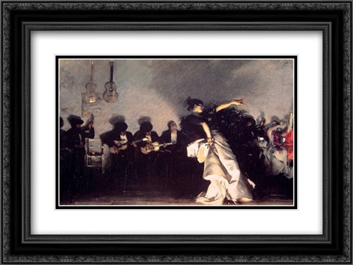 El Jaleo 24x18 Black Ornate Wood Framed Art Print Poster with Double Matting by Sargent, John Singer