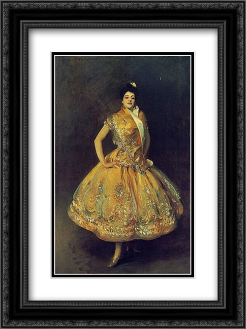 La Carmencita 18x24 Black Ornate Wood Framed Art Print Poster with Double Matting by Sargent, John Singer