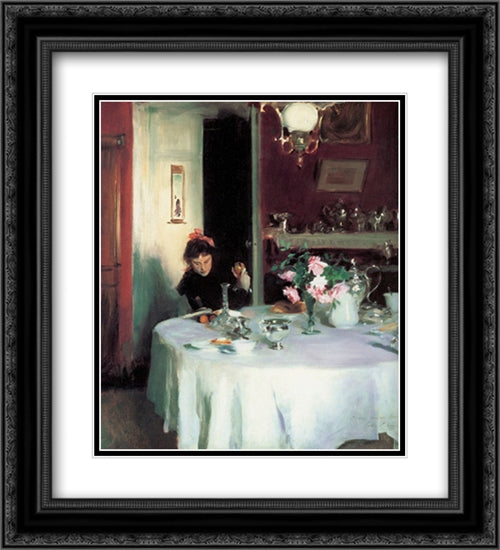 The Breakfast Table 20x22 Black Ornate Wood Framed Art Print Poster with Double Matting by Sargent, John Singer