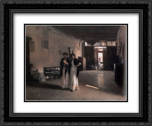 Venetian Interior 24x20 Black Ornate Wood Framed Art Print Poster with Double Matting by Sargent, John Singer