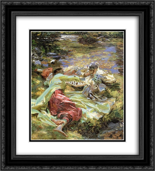 The Chess Game 20x22 Black Ornate Wood Framed Art Print Poster with Double Matting by Sargent, John Singer