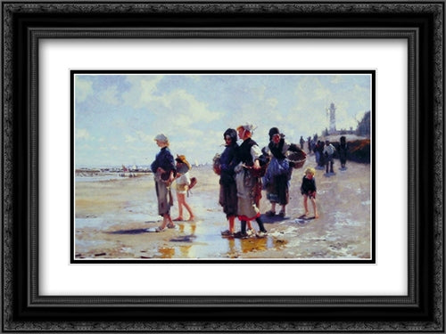 Oyster Gatherers of Cancale 24x18 Black Ornate Wood Framed Art Print Poster with Double Matting by Sargent, John Singer