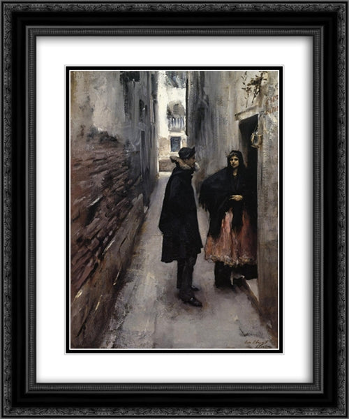 A Street in Venice 20x24 Black Ornate Wood Framed Art Print Poster with Double Matting by Sargent, John Singer