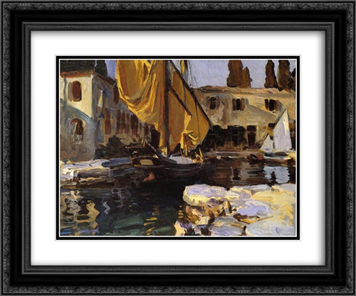 Boat with The Golden Sail, San Vigilio 24x20 Black Ornate Wood Framed Art Print Poster with Double Matting by Sargent, John Singer