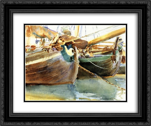 Boats, Venice 24x20 Black Ornate Wood Framed Art Print Poster with Double Matting by Sargent, John Singer