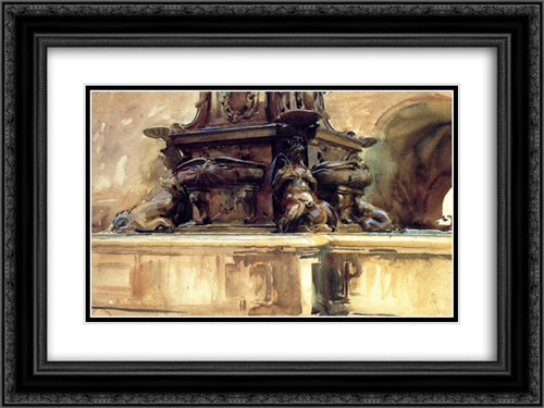 Bologna Fountain 24x18 Black Ornate Wood Framed Art Print Poster with Double Matting by Sargent, John Singer