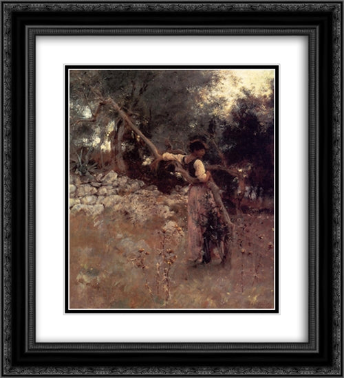 Capri Girl 20x22 Black Ornate Wood Framed Art Print Poster with Double Matting by Sargent, John Singer