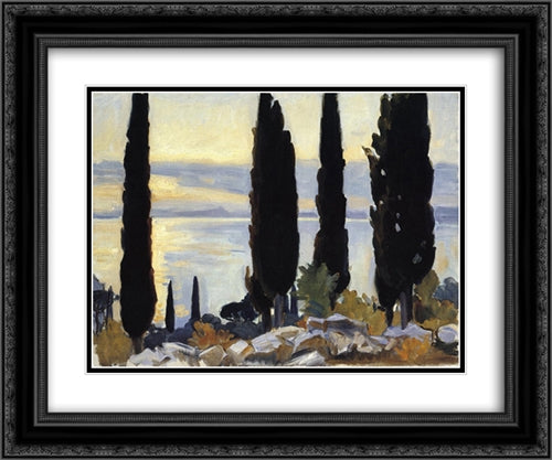 Cypress Trees at San Vigilio 24x20 Black Ornate Wood Framed Art Print Poster with Double Matting by Sargent, John Singer