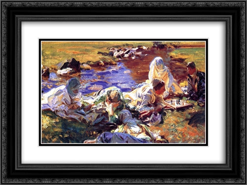 Dolce Far Niente 24x18 Black Ornate Wood Framed Art Print Poster with Double Matting by Sargent, John Singer