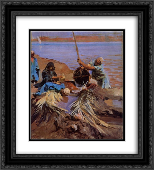 Egyptians Raising Water from the Nile 20x22 Black Ornate Wood Framed Art Print Poster with Double Matting by Sargent, John Singer