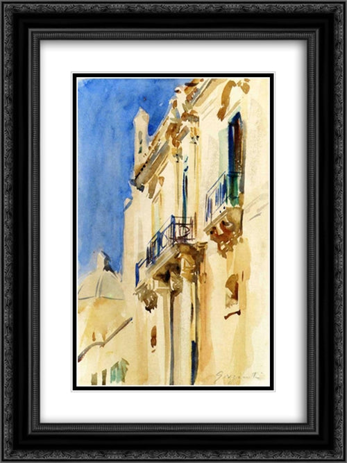 Facade of a Palazzo, Girgente, Sicily 18x24 Black Ornate Wood Framed Art Print Poster with Double Matting by Sargent, John Singer