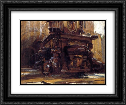 Fountain at Bologna 24x20 Black Ornate Wood Framed Art Print Poster with Double Matting by Sargent, John Singer