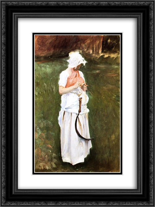 Girl with a Sickle 18x24 Black Ornate Wood Framed Art Print Poster with Double Matting by Sargent, John Singer