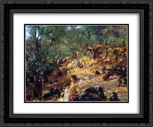 Ilex Wood at Majorca with Blue Pigs 24x20 Black Ornate Wood Framed Art Print Poster with Double Matting by Sargent, John Singer