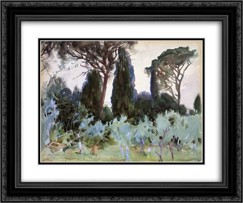 Landscape near Florence 24x20 Black Ornate Wood Framed Art Print Poster with Double Matting by Sargent, John Singer