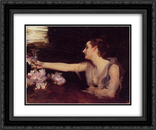 Madame Gautreau Drinking a Toast 24x20 Black Ornate Wood Framed Art Print Poster with Double Matting by Sargent, John Singer