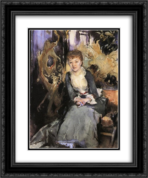 Miss Reubell Seated in Front of a Screen 20x24 Black Ornate Wood Framed Art Print Poster with Double Matting by Sargent, John Singer